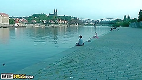 Slender playgirl drilled in her taut holes in a public park