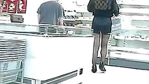 Mini skirt at convenience store Mini skirt at convenience store