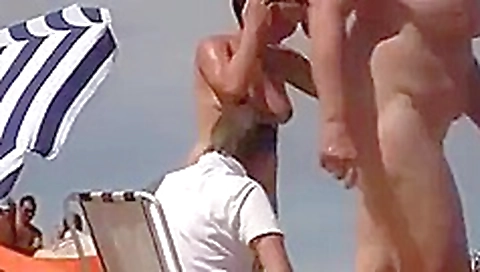 Nude beach - trophy wife showoff dogging -filmed