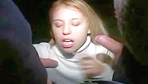 Girl giving a hot blowjob in public to two big dicks Girl giving a hot blowjob in public to two big dicks